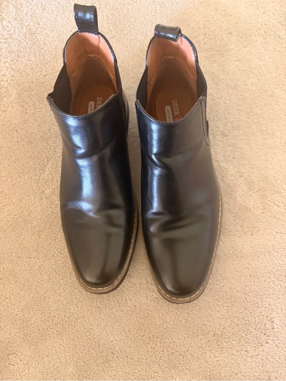 Deer Stags Black Slip-On Dress Boots with Tan Interior